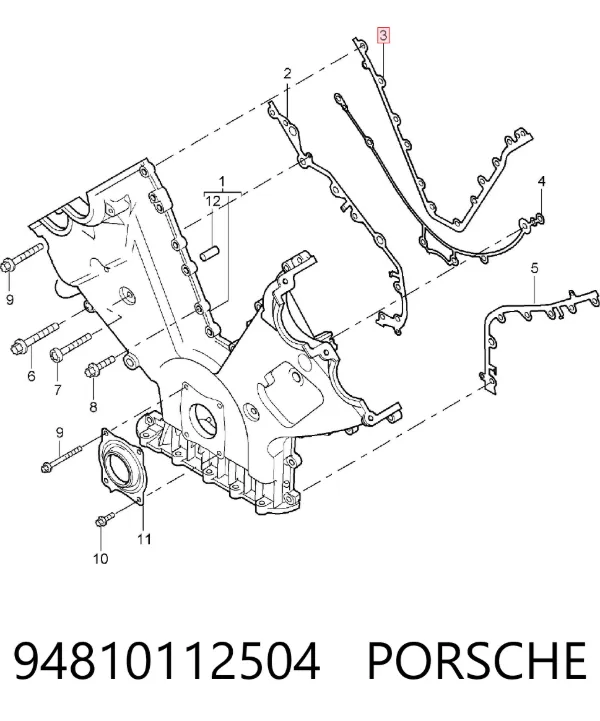 Прокладка передньої кришки двигуна, V-образна 94810112504 Porsche