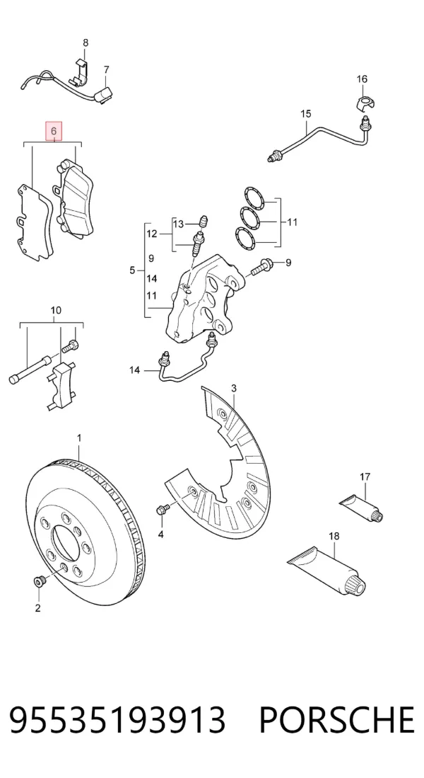 Передні тормозні колодки 95535193913 Porsche