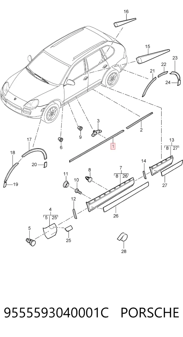 Молдинг передньої правої двері 9555593040001C Porsche