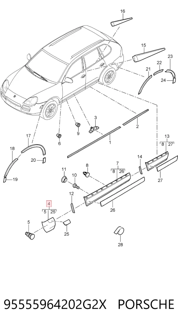 Молдинг переднього правого крила 95555964202G2X Porsche
