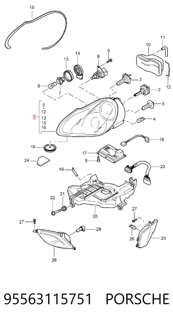 Фара ліва 95563115751 Porsche
