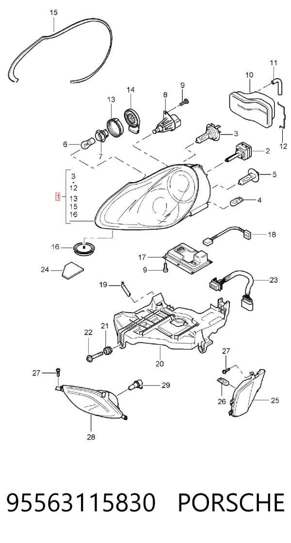 Фара права 95563115830 Porsche