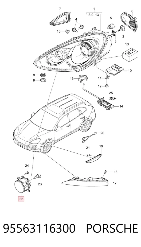 Фара протитуманна, ліва/права 95563116300 Porsche