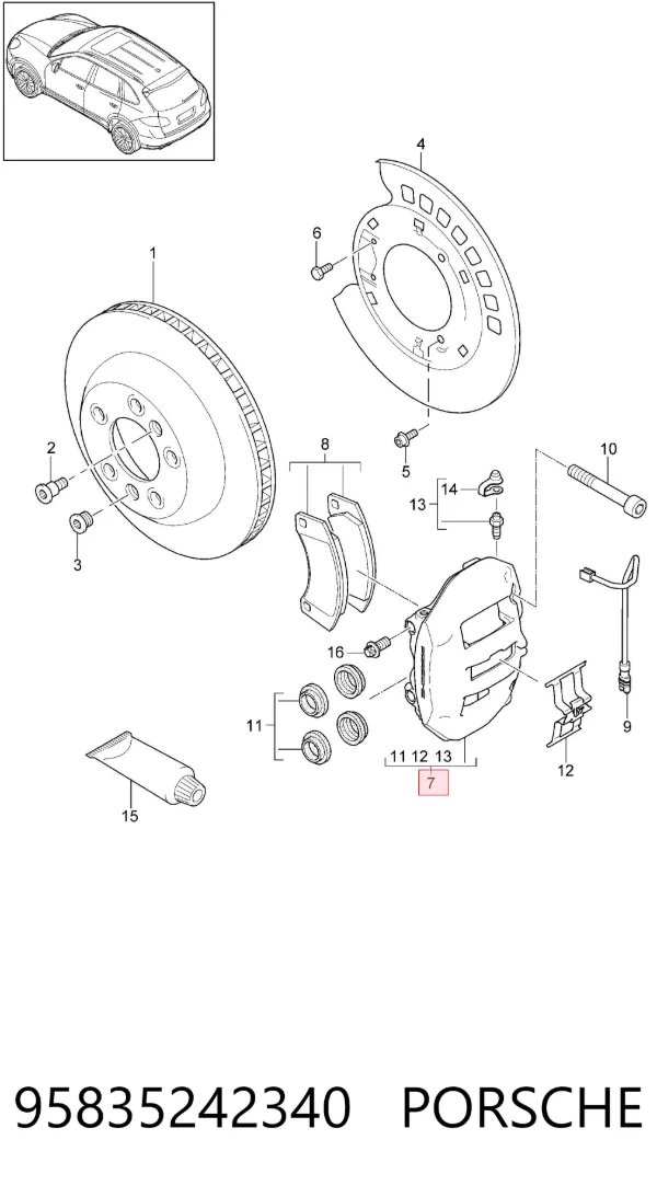 Супорт задній лівий 95835242340 Porsche