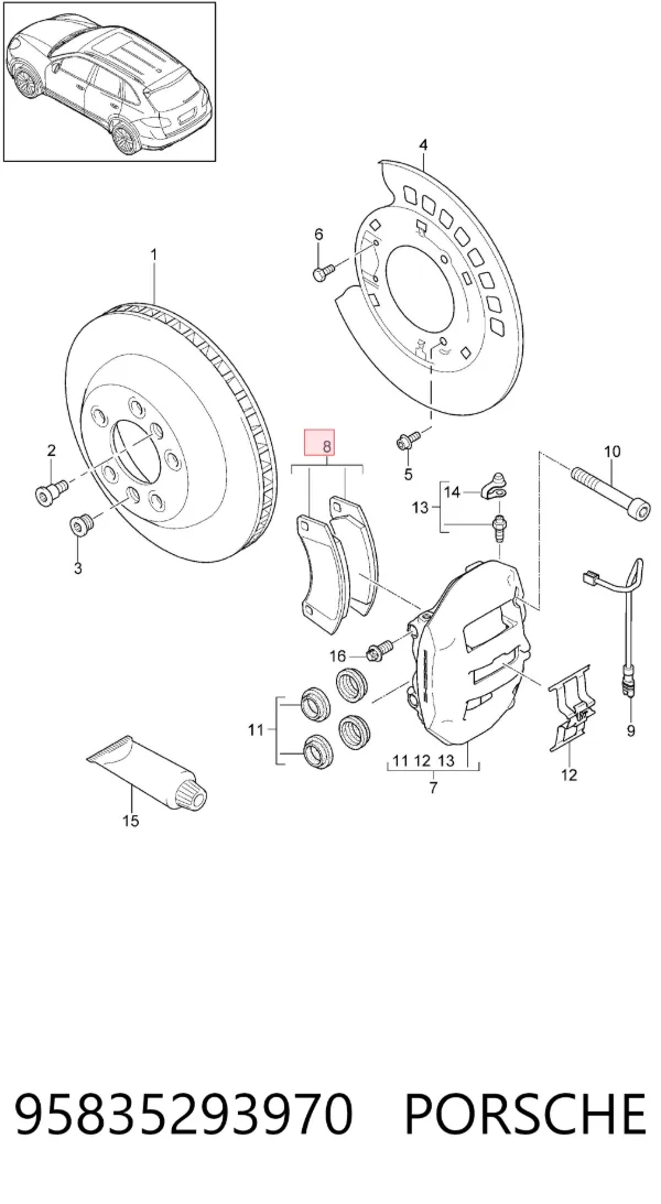 Задні гальмівні колодки 95835293970 Porsche