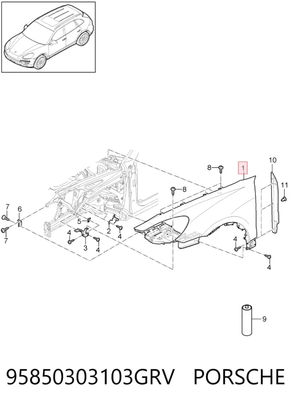 Крило переднє ліве 95850303103GRV Porsche