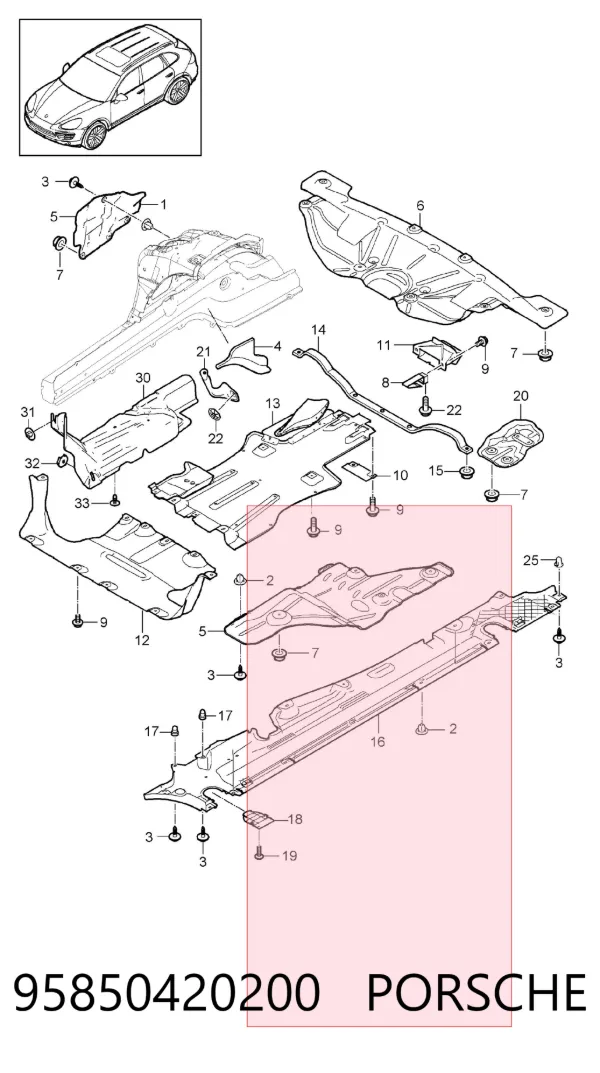 Захист днища, правий 95850420200 Porsche