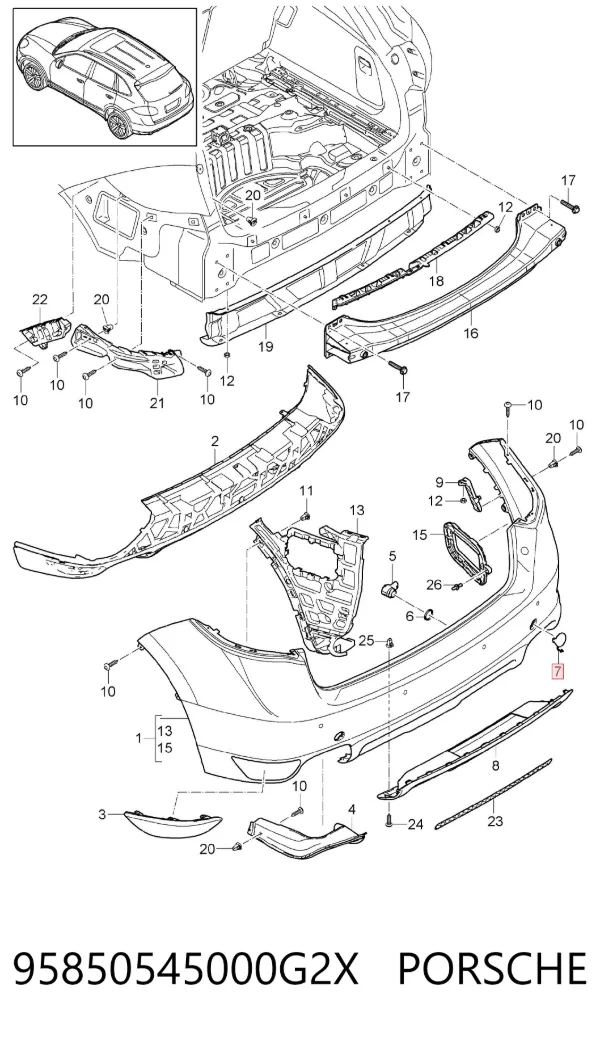Заглушка бампера буксирувального гака, задня 95850545000G2X Porsche