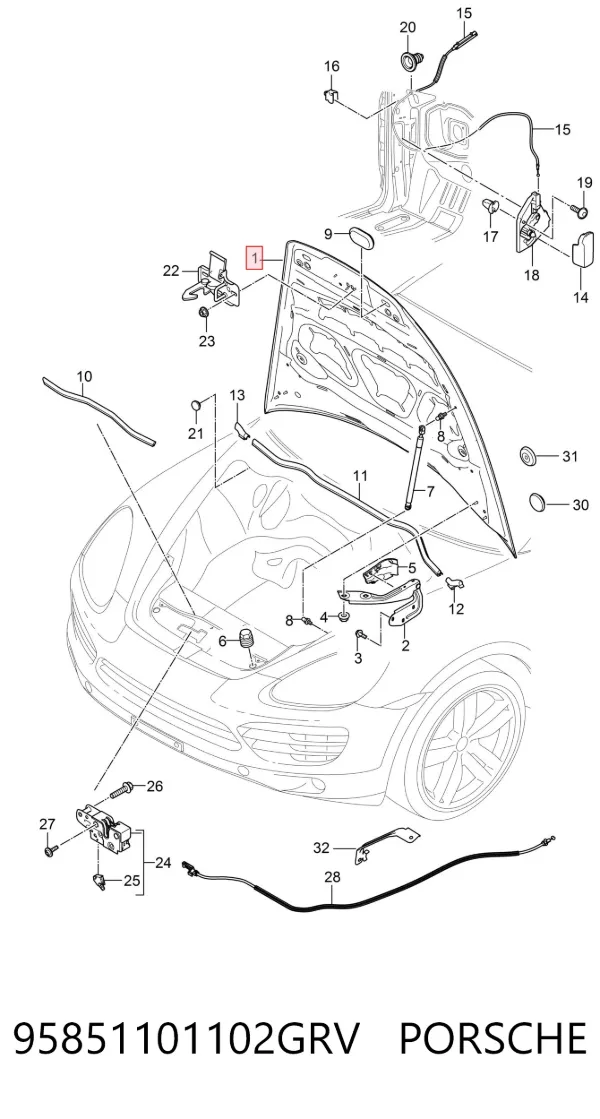 Капот 95851101102GRV Porsche