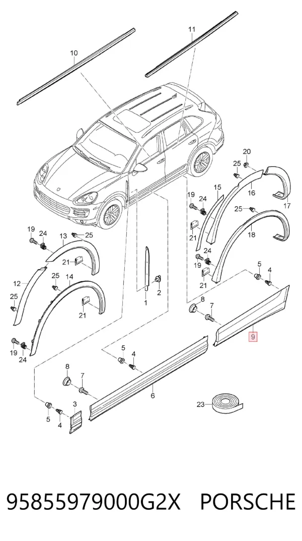 Молдинг задніх правих дверей, нижній 95855979000G2X Porsche