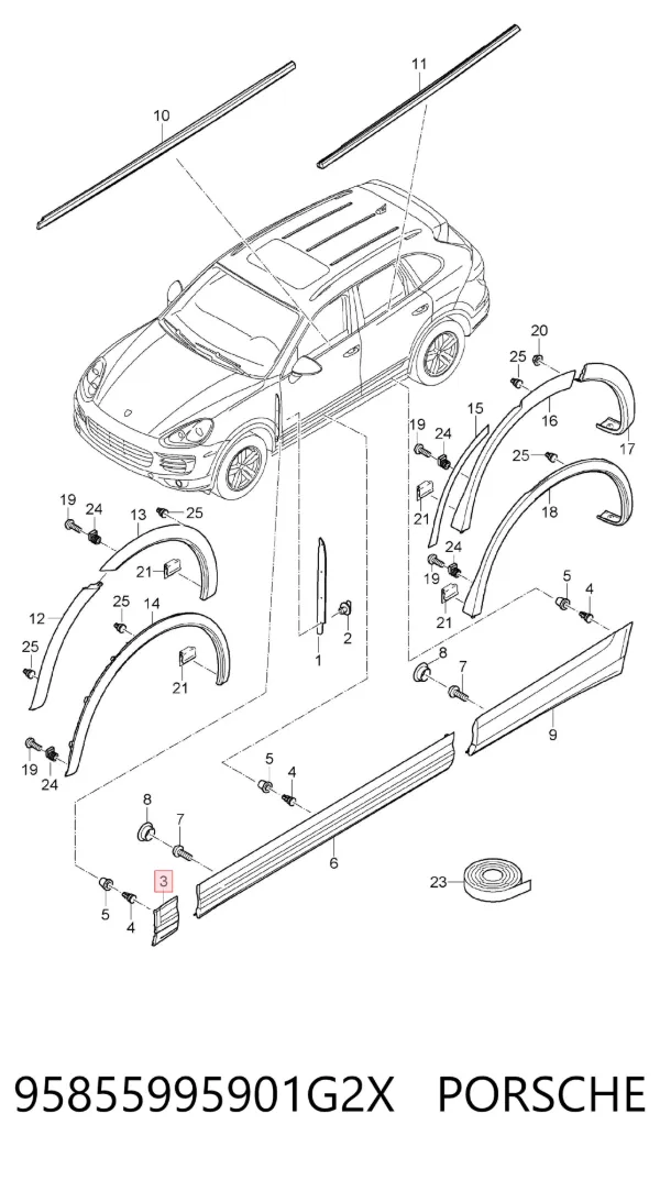 Молдинг переднього лівого крила 95855995901G2X Porsche