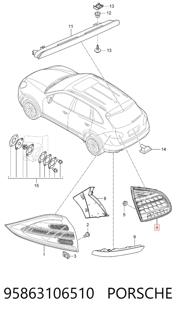 Ліхтар задній лівий, внутрішній 95863106510 Porsche