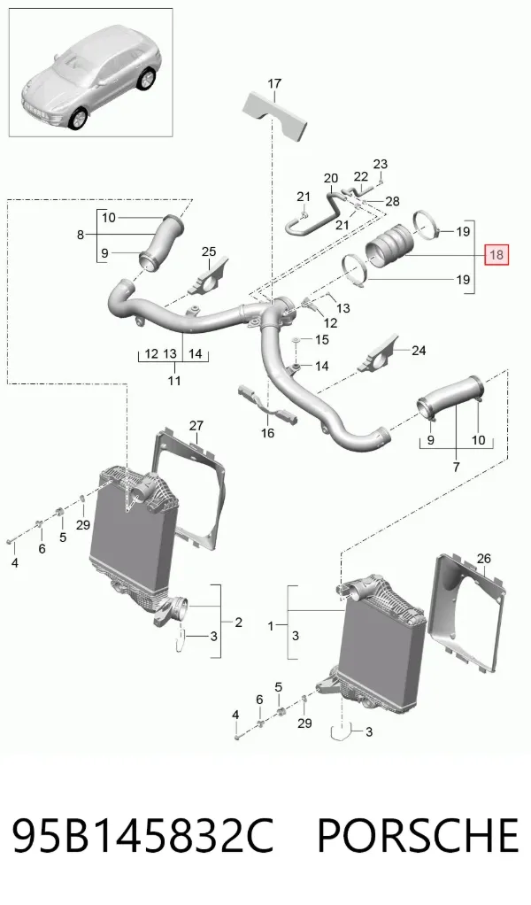 Шланг/патрубок интеркуллера 95B145832C Porsche