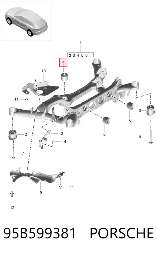 Подушка задньої балки 95B599381 Porsche