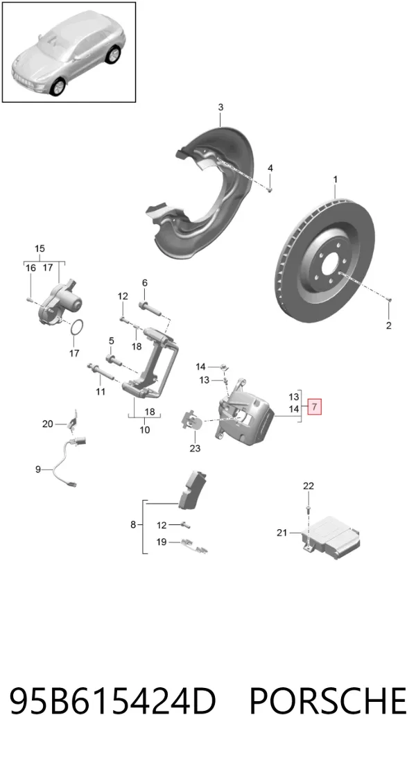 Супорт задній правий 95B615424D Porsche