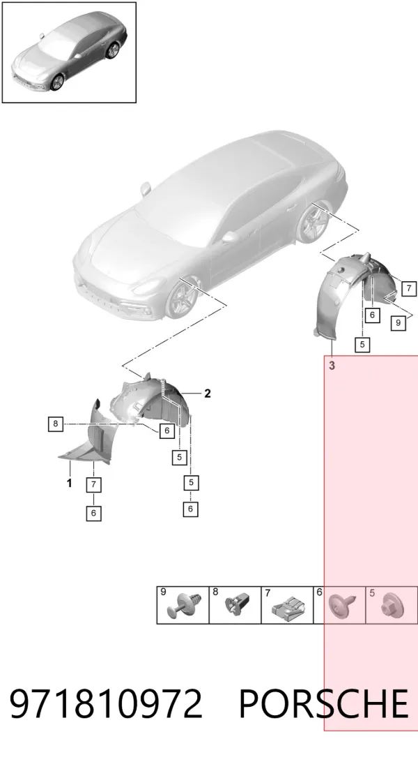 Підкрилок заднього крила, правий 971810972 Porsche