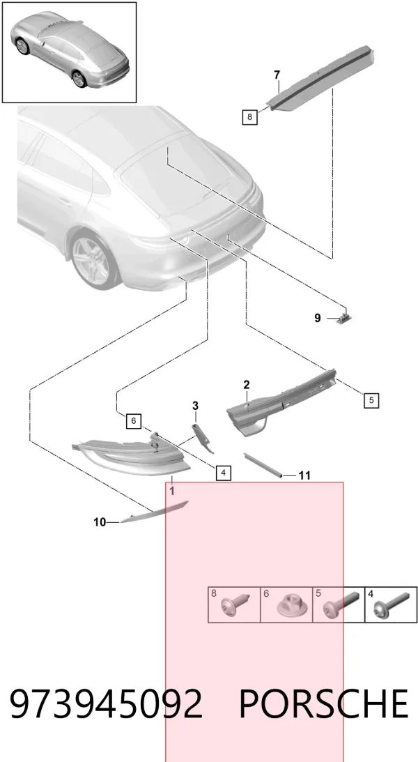 Ліхтар задній правий, зовнішній 973945092 Porsche