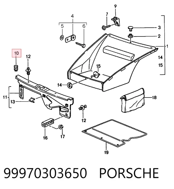 Буфер/відбійник капота 99970303650 Porsche