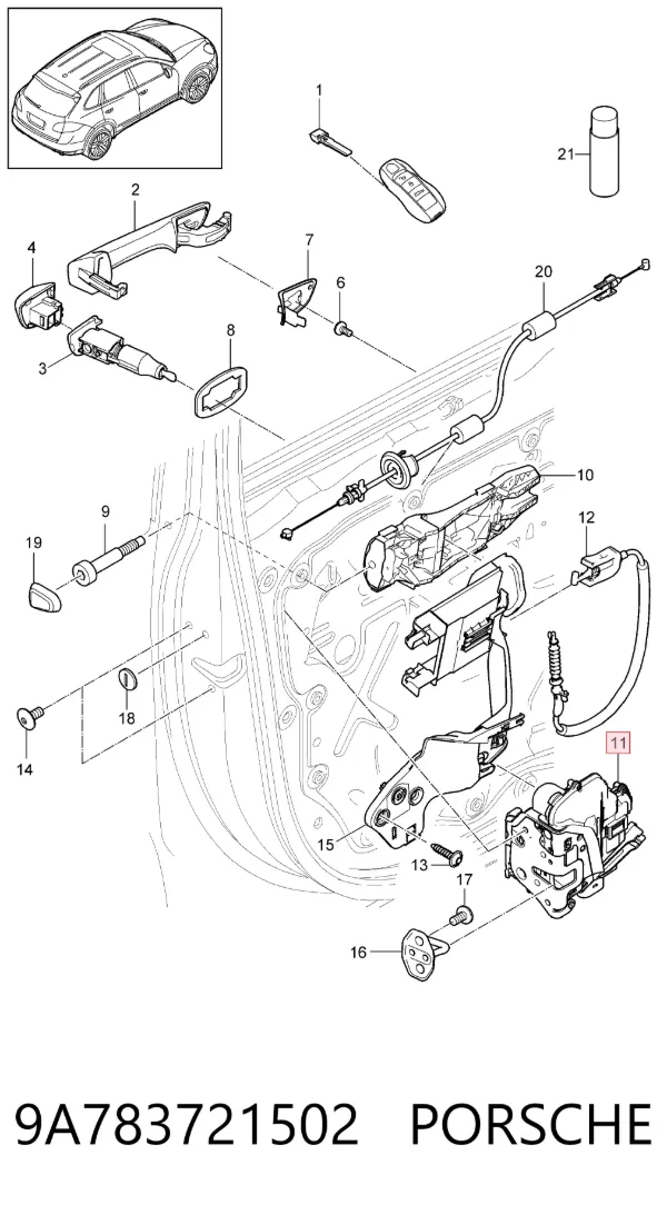 Замок передньої лівої двері 9A783721502 Porsche