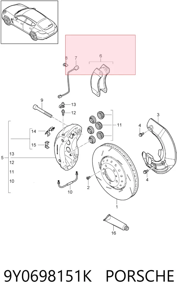 Передні тормозні колодки 9Y0698151K Porsche