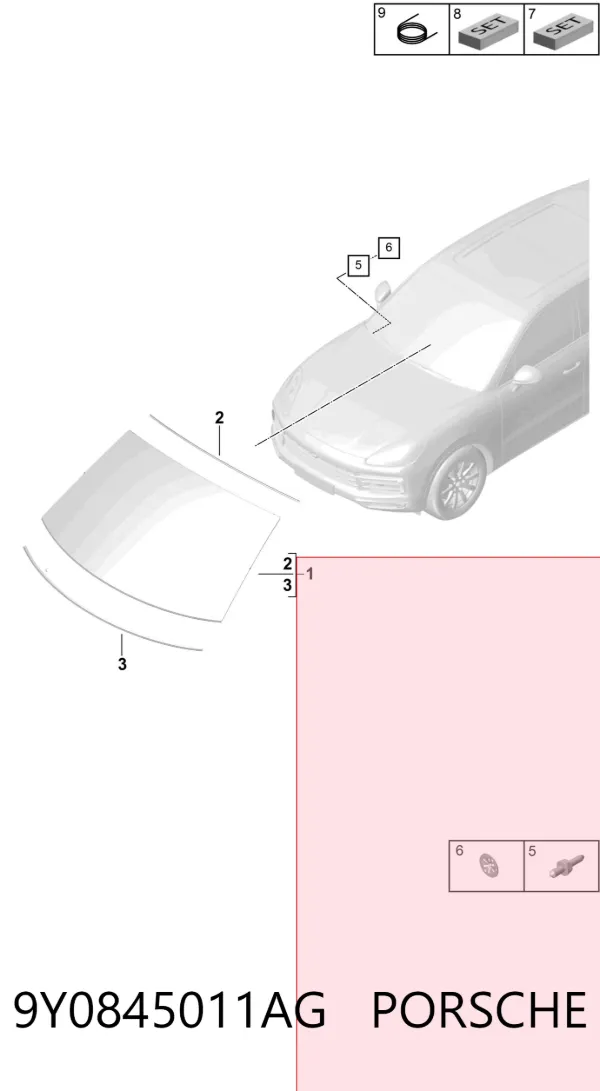 Лобове скло 9Y0845011AG Porsche