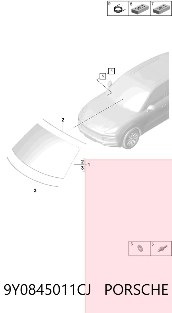 Лобове скло 9Y0845011CJ Porsche