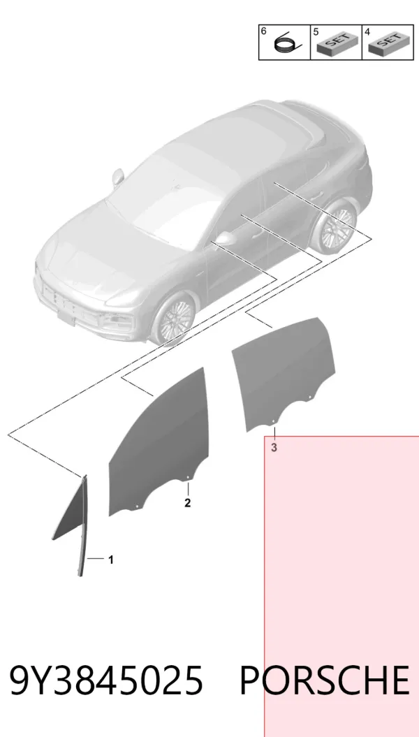 Скло задньої двері лівої 9Y3845025 Porsche