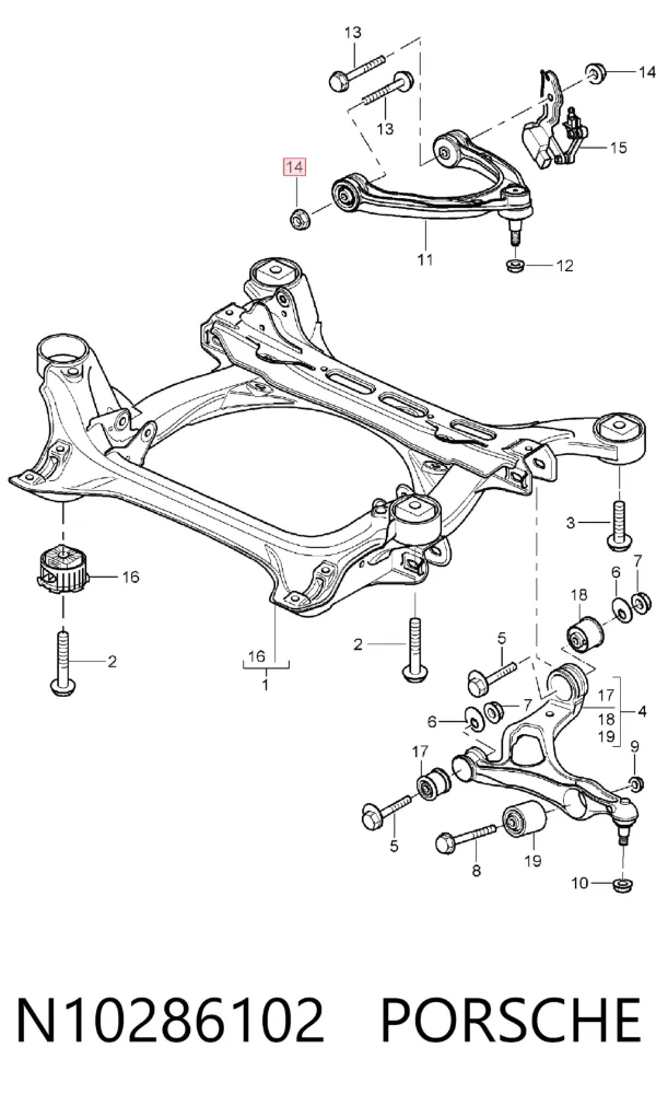 Гайка болта кріплення переднього важеля, нижнього N10286102 Porsche