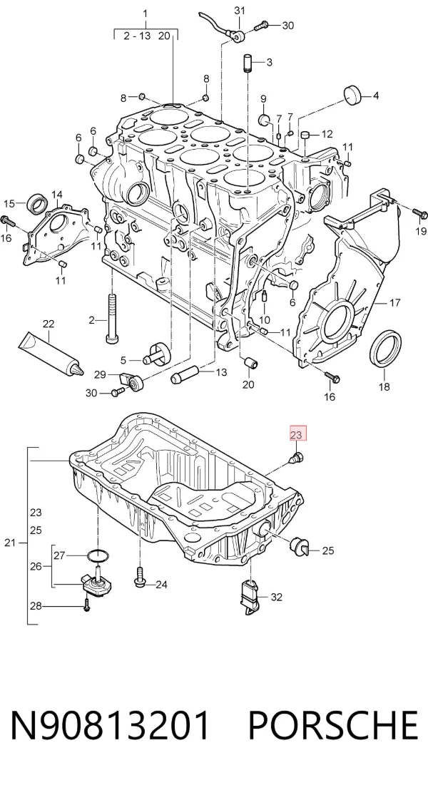 Пробка піддона двигуна N90813201 Porsche