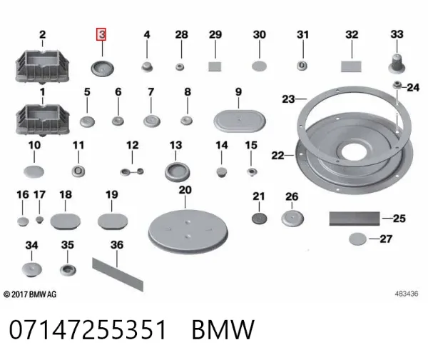 Заглушка болта кріплення жабо 07147255351 BMW