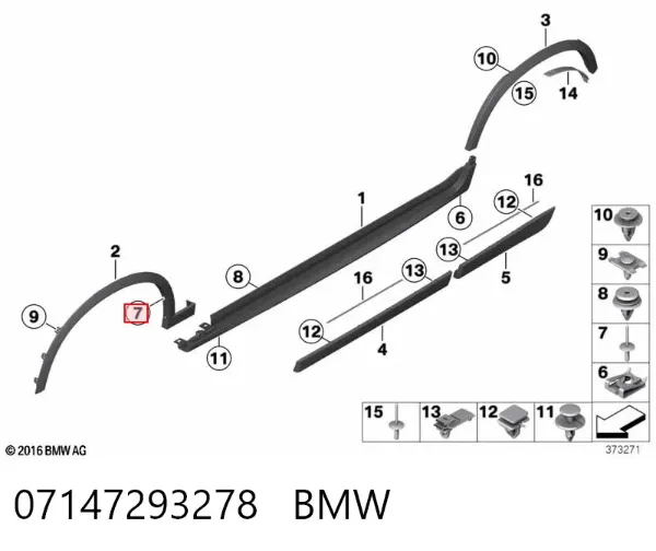Кліпса молдингу крила 07147293278 BMW