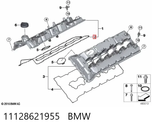 Прокладка клапанної кришки, права 11128621955 BMW