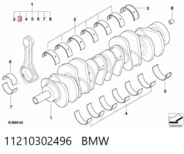 Вкладиші колінвала, корінні, комплект, стандарт (STD) 11210302496 BMW