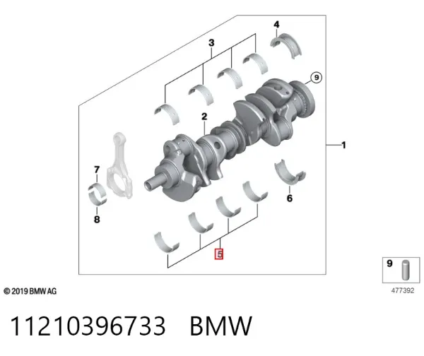 Вкладиші колінвала, корінні, комплект, стандарт (STD) 11210396733 BMW
