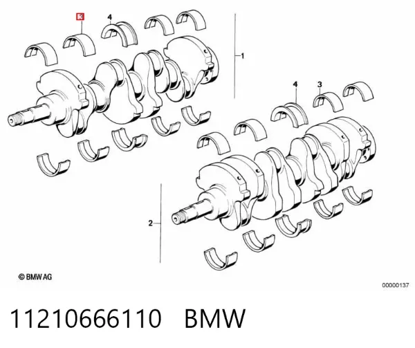 Вкладиші колінвала, корінні, комплект, стандарт (STD) 11210666110 BMW