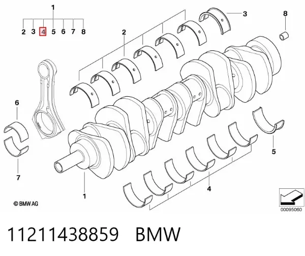 Вкладиші колінвала, корінні, комплект, стандарт (STD) 11211438859 BMW