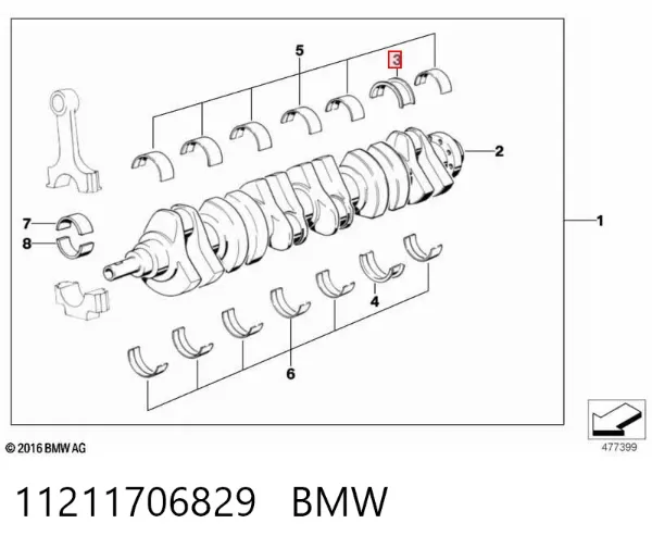 Вкладиші колінвала, корінні, комплект, стандарт (STD) 11211706829 BMW