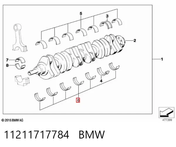 Вкладиші колінвала, корінні, комплект, 2-й ремонт (+0,50) 11211717784 BMW