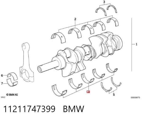 Вкладиші колінвала, корінні, комплект, 1-й ремонт (+0,25) 11211747399 BMW
