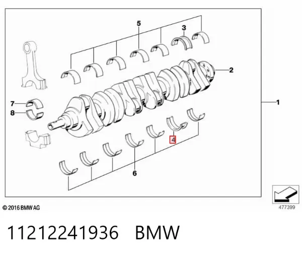 Вкладиші колінвала, корінні, комплект, стандарт (STD) 11212241936 BMW