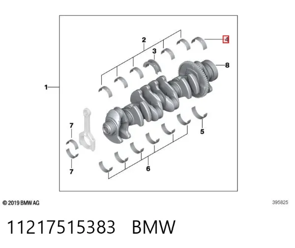Вкладиші колінвала, шатунні, комплект, 1-й ремонт (+0,25) 11217515383 BMW