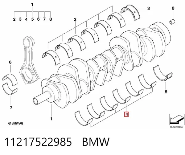 Вкладиші колінвала, корінні, комплект, стандарт (STD) 11217522985 BMW