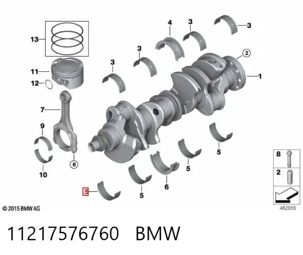 Вкладиші колінвала, корінні, комплект, 1-й ремонт (+0,25) 11217576760 BMW