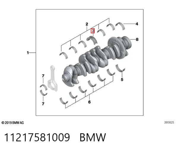 Вкладиші колінвала, корінні, комплект, 1-й ремонт (+0,25) 11217581009 BMW