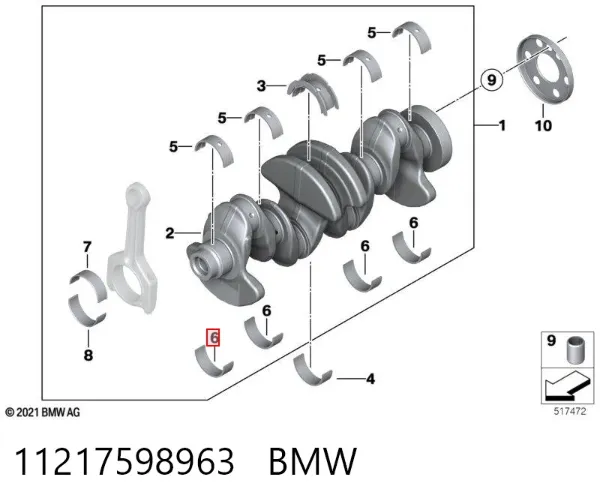 Вкладиші колінвала, корінні, комплект, стандарт (STD) 11217598963 BMW