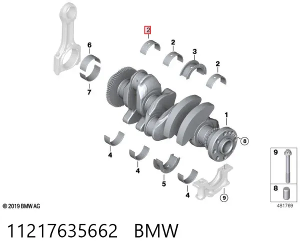 Вкладиші колінвала, шатунні, комплект, 1-й ремонт (+0,25) 11217635662 BMW