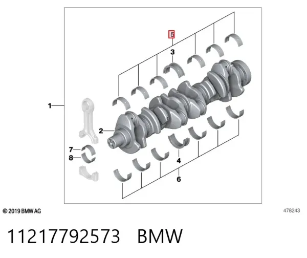 Вкладиші колінвала, корінні, комплект, 1-й ремонт (+0,25) 11217792573 BMW