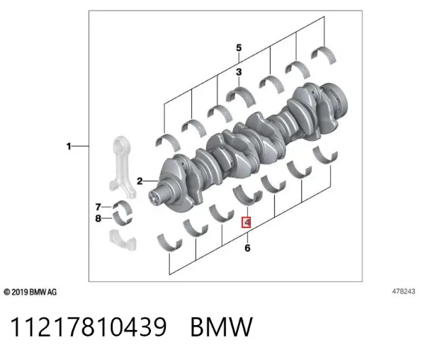 Вкладиші колінвала, корінні, комплект, стандарт (STD) 11217810439 BMW