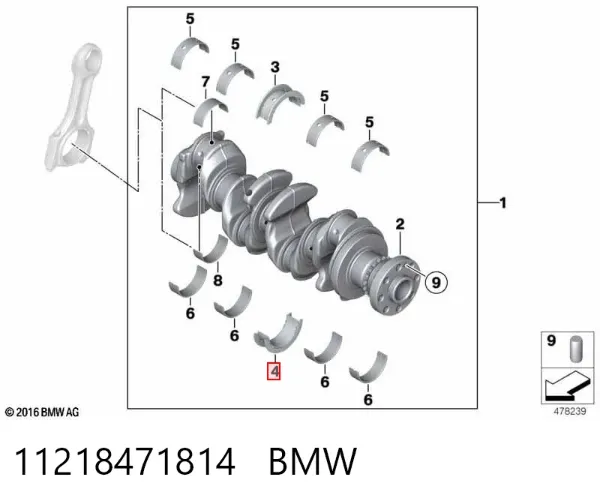Вкладиші колінвала, корінні, комплект, стандарт (STD) 11218471814 BMW