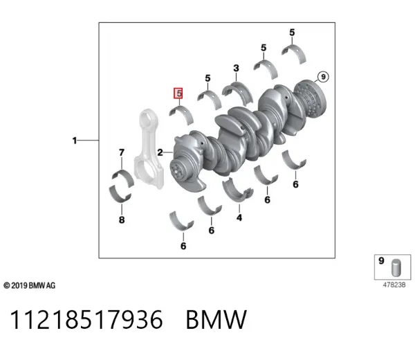 Вкладиші колінвала, корінні, комплект, 1-й ремонт (+0,25) 11218517936 BMW